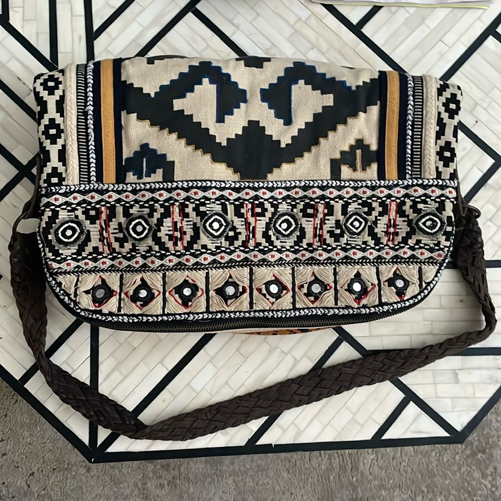 Free People Cream Black Summer Boho Tote Bag